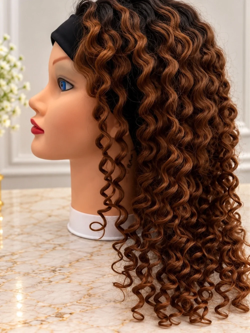 Julia Hair Ombre Black to Auburn Headband Human Hair Wig 150% Density